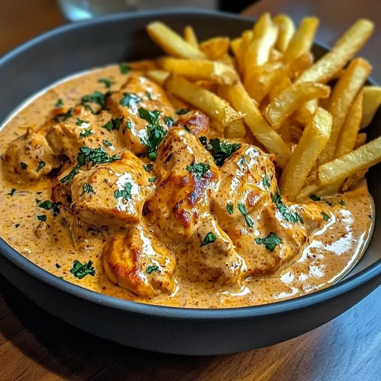 Creamy Butter Chicken with Garlic Cream Sauce and Hand-Cut Fries