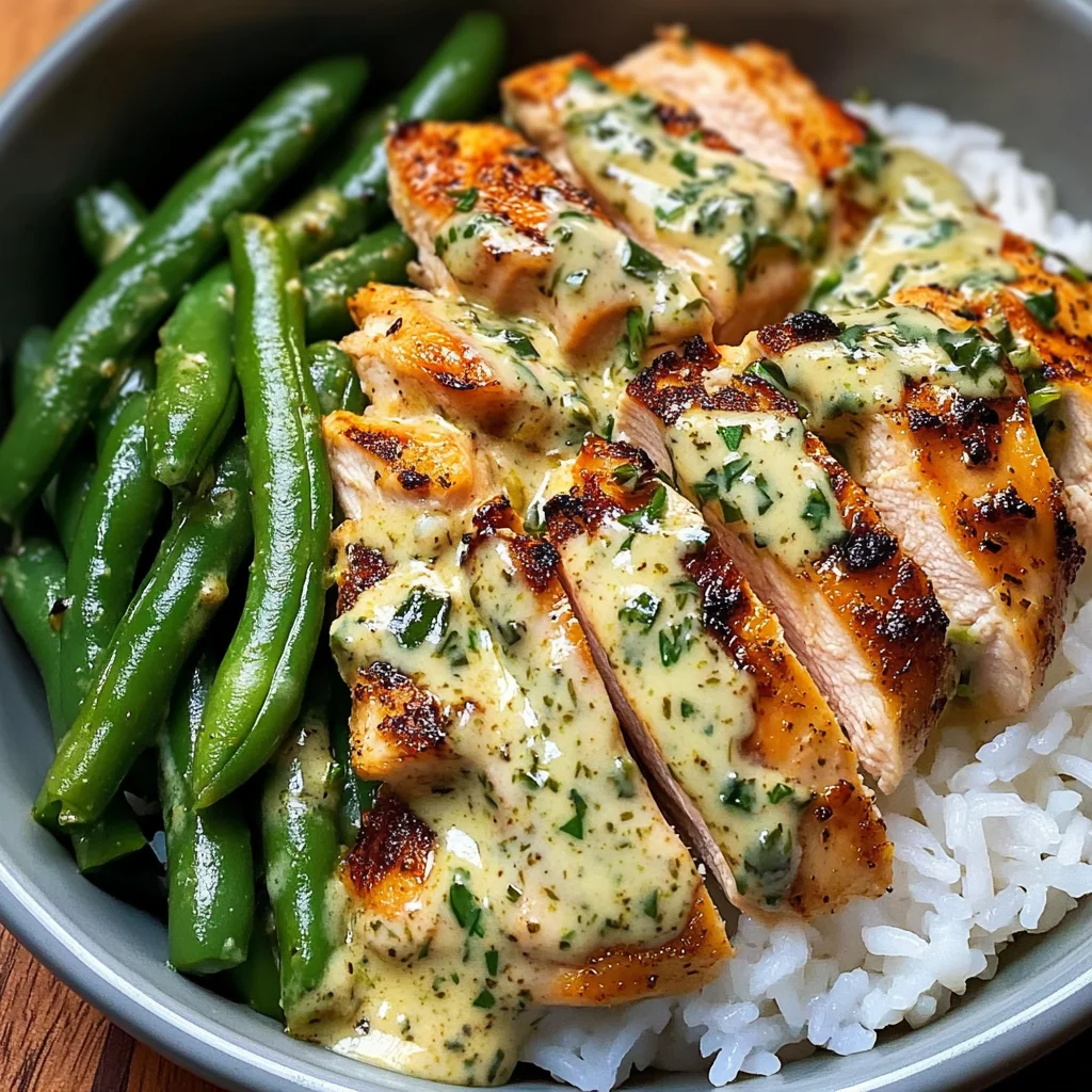 Creamy Herb Chicken Rice Bowl with Green Beans