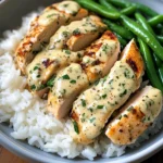 Creamy Herb Chicken with Fluffy Rice & Green Beans