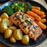 Garlic-Herb Salmon with Roasted Potatoes, Glazed Carrots & Broccoli