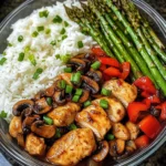 Garlic Chicken & Mushroom Stir-Fry with Asparagus & Rice