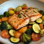 Pan-Seared Salmon with Garlic Veggie Medley