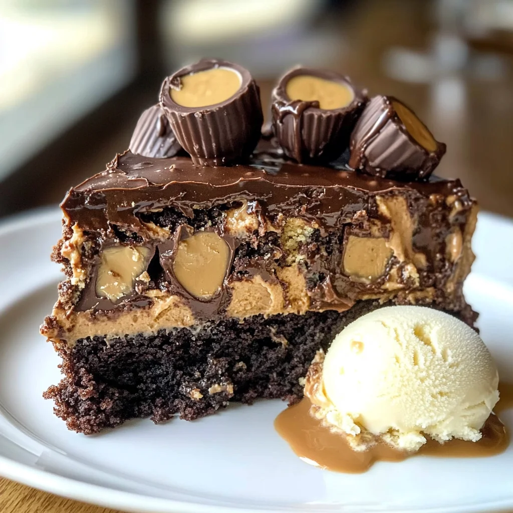 Reese’s Chocolate Peanut Butter Cup Earthquake Cake