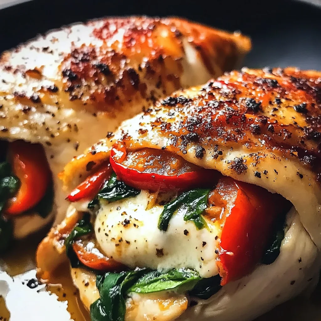 Roasted Red Pepper, Spinach, and Mozzarella Stuffed Chicken