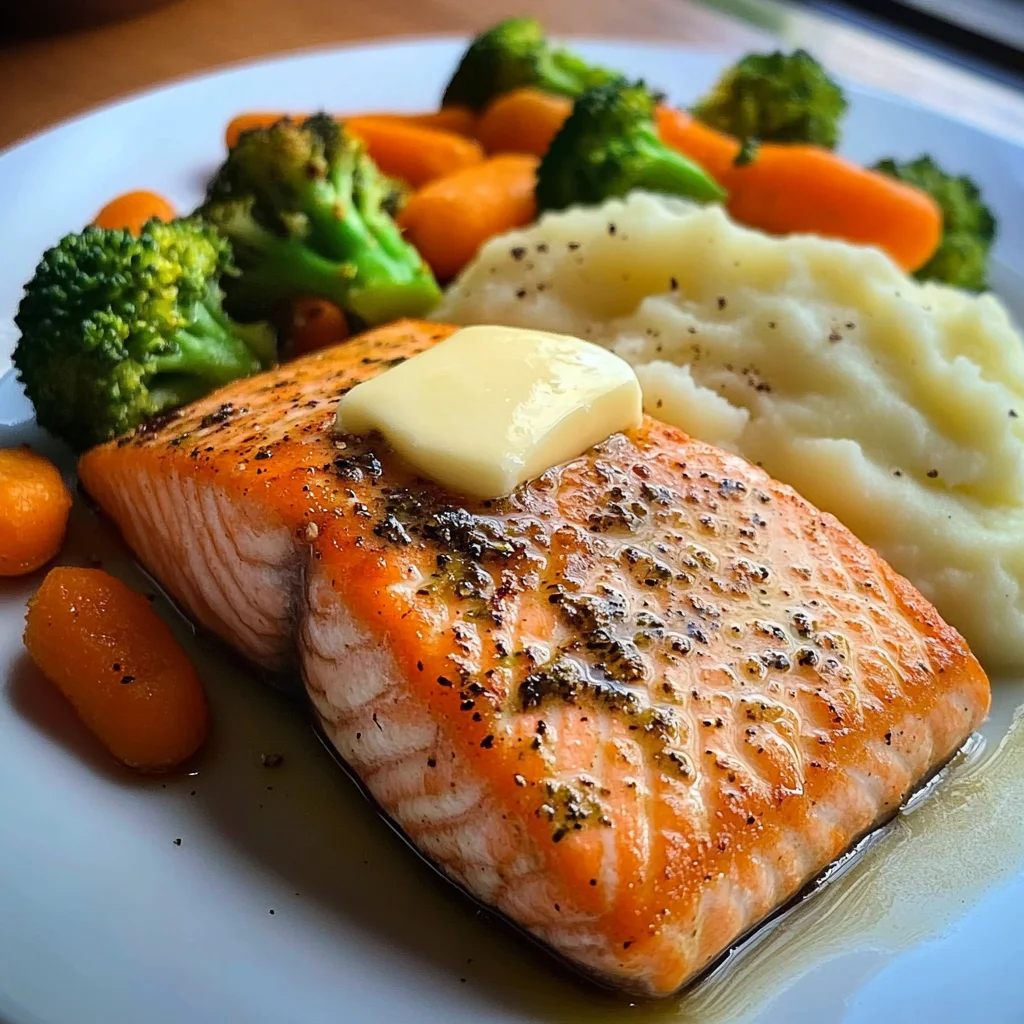 Salmon with Mashed Potatoes and Vegetables