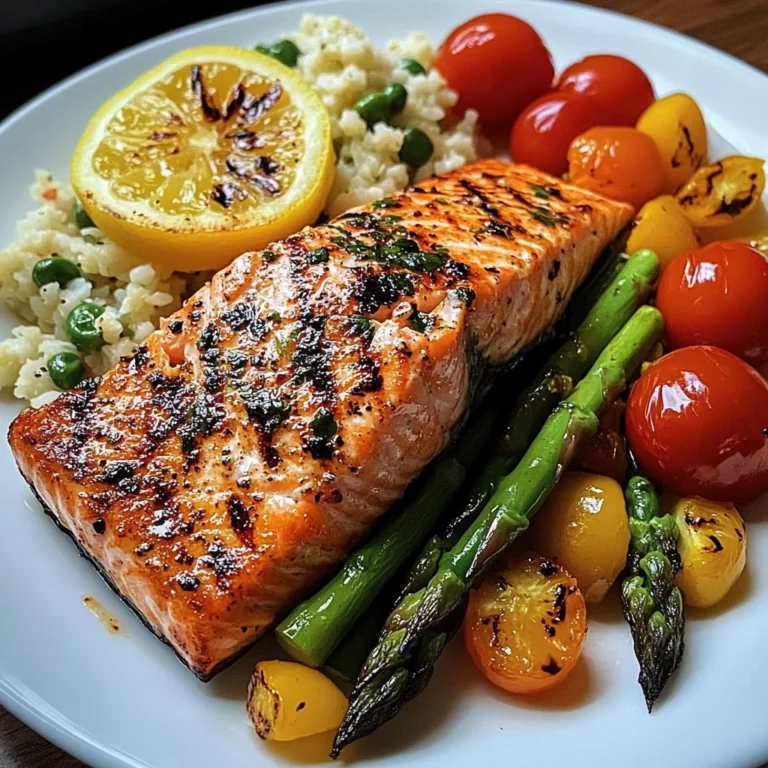 Seared Salmon with Asparagus, Cherry Tomatoes & Cauliflower Rice