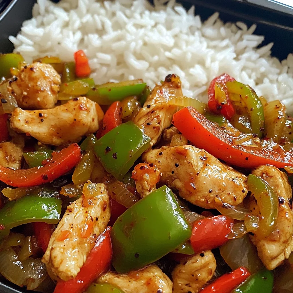 Spicy Chicken & Bell Pepper Stir-Fry with Rice